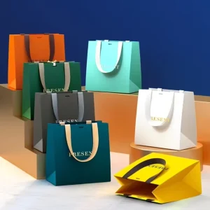 Customized Luxury Recyclable UV Coated Kraft and Art Paper Bags with Drawstring Handle