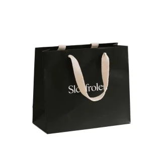 Customized Paper Bags Gift Fast Shipping Fabric Handle Commercial Embossed Lamination Printed Ribbon Cotton Handle Shopping Bag
