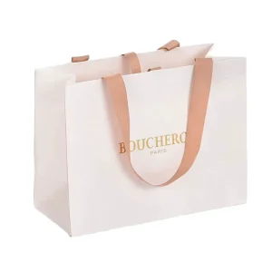 Customized Paper Bags Gift Fast Shipping Fabric Handle Commercial Embossed Lamination Printed Ribbon Cotton Handle Shopping Bag