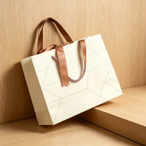 Customized Print Luxury Brand White Sacola De Papel Boutique Premium Jewelry Gift Shopping Paper Bag With Ribbon Handle