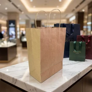 Customized Printed Brown Kraft Paper Tote Bag Reusable Kraft Paper Bag for Shopping Packaging Clothing
