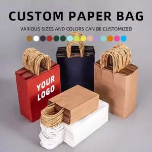 Customized Printed Logo Eco Friendly Recyclable Coffee Take Away Beverages Packaging Brown Kraft Paper Bag with Handle