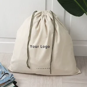 Customized Printed Logo Soft 100% Cotton Fabric Protection Drawstring Storage Sack Dust Bag for Shoes Handbags Clothes
