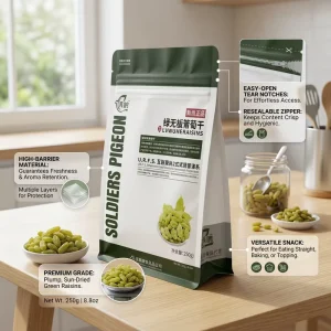 Customized Printed Resealable Zipper Packaging Bag Stand up Pouch Moisture Proof Flat Bottom Plastic Pouch for Food