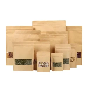 Customized Professional Biodegradable Seal Food Paper Bag Candy Coffee Pouch Kraft Paper Flat Bottom Pouch Plain with Window