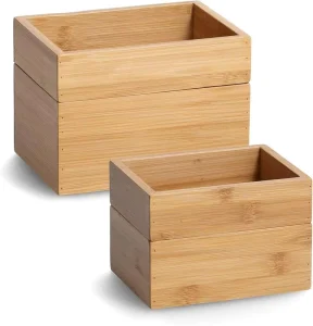 Customized Rectangle Carved Bamboo Foldable Storage Box Spice Kitchen Stacking Multi use 10 20L Kids Country Style