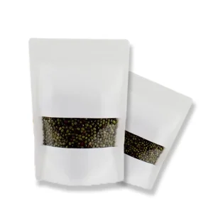 Customized Recyclable Self-sealing Upright Handled Kraft Paper Storage Bags with Paper Handle for Food Candy Sugar Snacks
