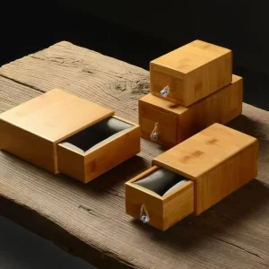 Customized Recyclable Timber Rectangle Bamboo Container Handmade Wooden Calligraphy Seal Box Signature Stamping Varnishing Box