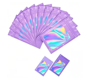 Customized Reusable Ziplock Pouches Stock Holographic Laser Bags Resealable PE PET Plastic for Small Businesses’ Mylar Packaging
