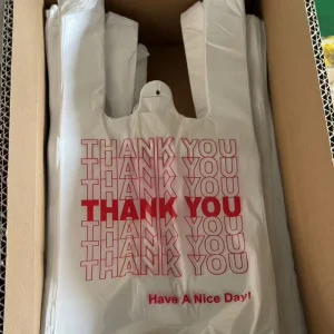 Customized Thank You Plastic Bag Carryout T-Shirt Plastic Bags Grocery Shopping Vest Handle Bags