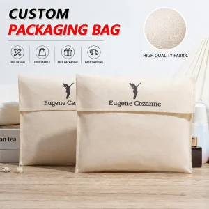 Customized Thick Cotton Dust Bag Muslin Cotton Canvas Gift Pouch With Flap Cotton Envelope Pouch Button for Gift Packaging