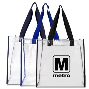 Customized Transparent PVC Vinyl Tote Bag With Logo Print Reusable Waterproof Plastic Shopping Bag for Promotional Gift