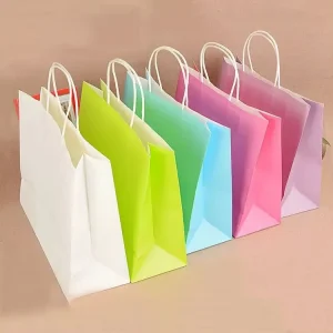 Customized White Brown Kraft Paper Food Delivery Gift Bag with Handle for Promotion