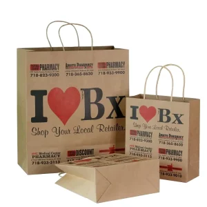 Customized logo Printed Take Away Fashion Twisted Handle Brown Paper Kraft Shopping Bag