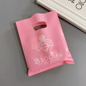 Customized pink Small Plastic Die Cut Shopping Bag for Gift Packaging PE Retail Shopping Bags with logo for Clothing