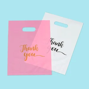 Cut out Cartoon Thank You Design High density Polyethylene Tote Bags Clothing Store Packaging Women’s Children’s Apparel Model