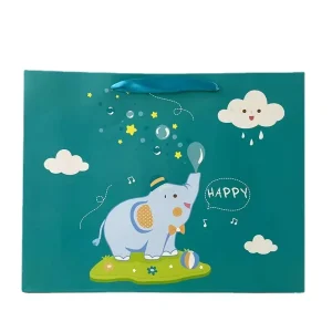 Cute Cartoon Elephant Paper Bags Satin Ribbon Handles Kids Gift Bags for Baby Shower Children Birthday Party Present Packaging