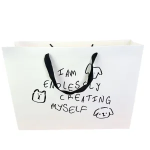 Cute Doodle Puppy Kitten Paper Tote Bags Positive Slogan Print Gift Bag for Birthday Daily Gift Packing