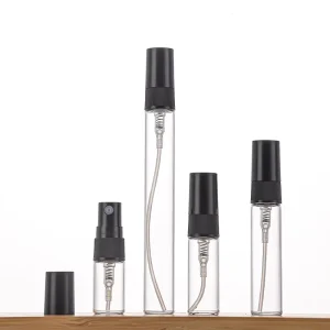 Cylinder Perfume Bottles 2ml 3ml 5ml 10ml Refillable Travel Bottle With Black Plastic Pump Sprayer