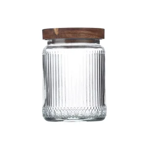 Cylinder Shaped Glass Storage Jars with Wood Lid for Food Storage