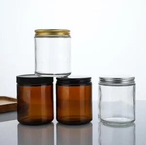 D7.2*H8.8cm Custom Logo 250g Round Amber Transparent Glass Jar Empty Candle Jars With Aluminum Lid