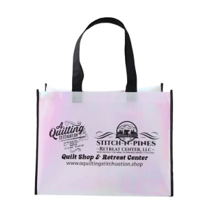 DLBZ Foldable Non Woven Tote Bag Custom Logo Pearlescent White with Black Piping Reusable Shopping Bag Luxury Boutique