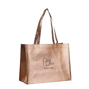 DLBZ Luxury Metallic Glossy Non Woven Bag Rose Gold Heavy Duty Custom Logo Printed Water Resistant Boutique Shopping Tote