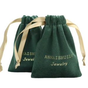 Dark Green Custom Logo Velvet Bag Drawstring Bag Velvet Jewelry Bag for Tiny Jewelry Trinkets Gift Packaging Dust Pouch