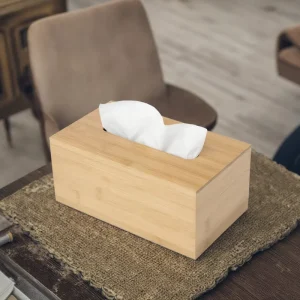 Decorative Durable Wooden Bamboo Tissue Facial Paper Box Cover Holder With Sliding Bottom for Bathroom Office Desk Nightstand