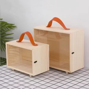 Desktop Display Box Custom Logo Transparent Window Handle Wooden Slide Lid Customized Color Sizes Made Wood Bamboo