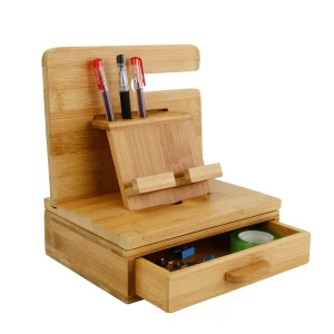 Desktop Mobile Pen Holder Wallet Stand Key Holder Bamboo Wood Phone Docking Handmade Station Tray with Drawer