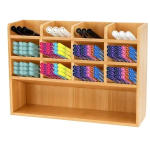Desktop Pen Holder Organizer Bamboo Art Supply Storage Caddy Holds 300 Pencils 13 Compartments Thick Pencil Holder Box