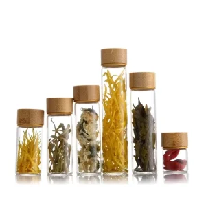 Dia 30mm Mini Glass Tube 10ml Glass Storage Jar Food Round Vials Tube Bottle with Bamboo Wood Screw Cap