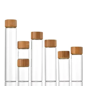 Dia 30mm Mini Glass Tube 55ML 65ml 85ml 100ml 110ml Glass Storage Jar Food Round Vials Tube Bottle with Bamboo Wood Screw Cap