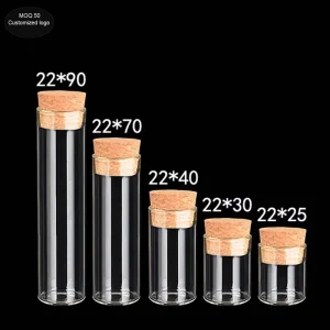 Diameter 22mm 4ml 5ml 6ml 18ml 22ml Laboratory Tube Bottles Tiny Clear Cork Stopper Glass Wishing Bottles Transparent Glass Jar