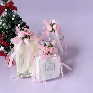 Digital Printing Organza Ribbon Drawstring Jewelry Flower Pouch for Cosmetic Gift Bag
