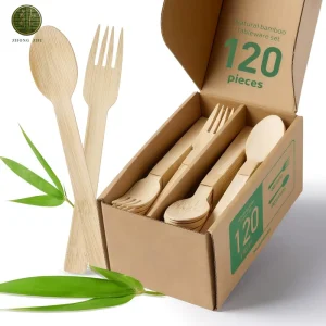 Disposable Bamboo and Wooden Cutlery 40 Knife 40 Fork 40 Spoon and Others for Family, Party and Take Away