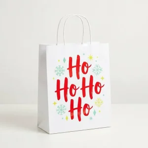 Disposable Reusable White Kraft Christmas Themed Paper Bags Sturdy Hand Totes Designed for Large Scale Holiday Event Arrangement