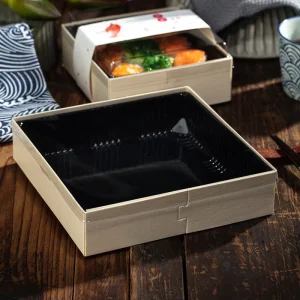Disposable Takeaway Wooden Sushi Catering Box Pastry Dessert Bakery Tiramisu Cake Veneer Food Container Packaging Boards