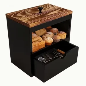 Double Layer Rectangle Bamboo Bread Box Eco Friendly Lid Kitchen Countertop Food Storage Container for Pastries