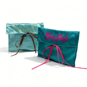 Double Layer Recyclable Satin Gift Dust Envelope Bag with Logo Printing & Embroidery for Wig Underwear Clothing Packaging