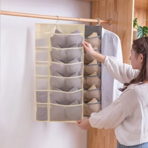 Double sided Dust proof Bag Hanging Bag Folding Clothing Storage Bag Clear Socks Bra Underwear Rack Hanger Storage Bags