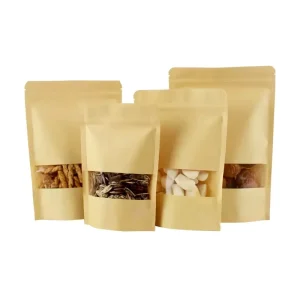 Doypack With Zipper Kraft Paper Packaging Bag Customized Stand up Pouch Packing Nut Packaging Bags With Clear Window