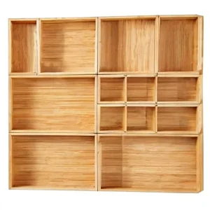 Drawer Organizer Set Bamboo Wood Kitchen Makeup Desk Junk Tea Drawer Storage Box Cutlery Utensils Flatware Container Tray