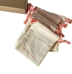 Drawstring Canvas Bag Packaging With Label See Trough Dust For Handbag Canvas Custom Printed Logo Promotional 6X10″ Vegetable