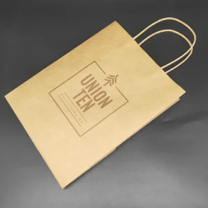 Durable 120gsm Brown Kraft Paper Tote Bags Embossing Gold Foil Eco Friendly Recyclable Material for Restaurant Takeaway Retail