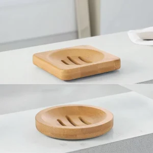 Durable Eco Friendly Anti Mildew Draining Sanitary Bamboo Box Custom Shape Soap Dish Wooden Shampoo Dish Bamboo