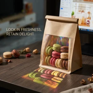 Durable Eight sided Sealed Packaging Bags Cowhide Surface Toast Baking Self sealing Kraft Paper Bags PET+PE Plastic