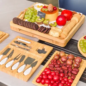 Easy to Maintain and Portable Bamboo Cheese Board Wood Serving Tray with Knife Set