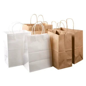 Eco-Chic Durable Round Rope Handled White Kraft Paper Bag Sustainable Choice for Retail Packaging and Elegant Gifting